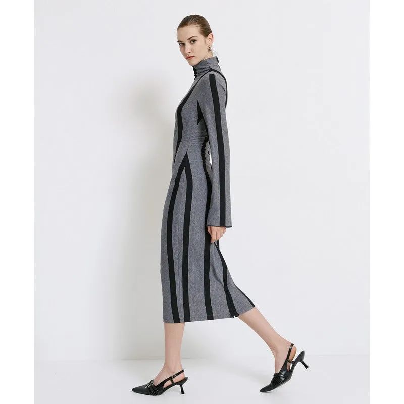 Access Fashion Black/Grey Striped Turtleneck Dress