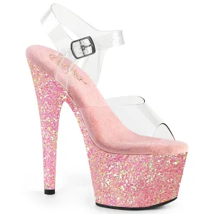 ADORE-708LG Baby Pink Glitter 7 Inch Stripper Shoe