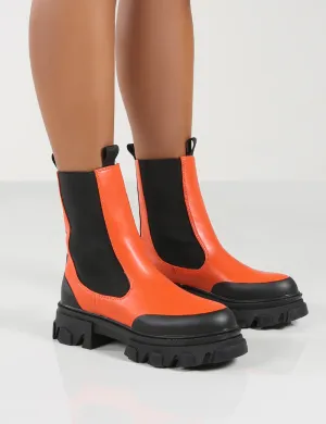 Amber x Public Desire Wonder Orange PU Chunky Sole Ankle Boot