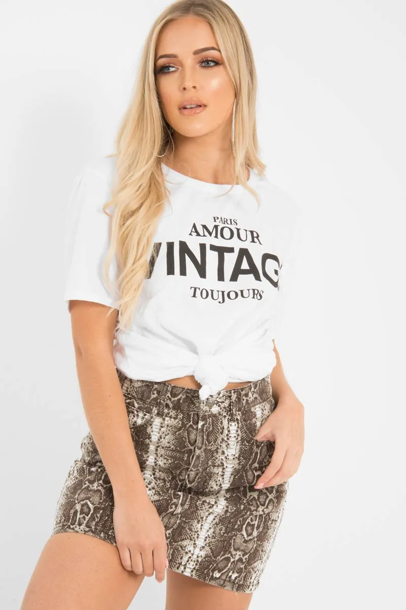 Beige Snake Print Denim Mini Skirt - Antonia