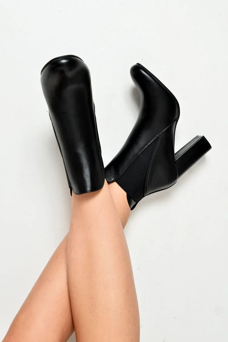 Black PU Block Heel Ankle Boots - Karlei