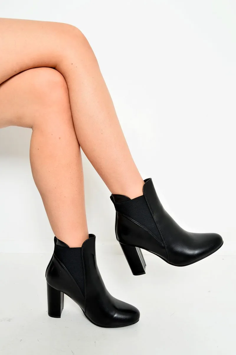 Black PU Block Heel Ankle Boots - Karlei