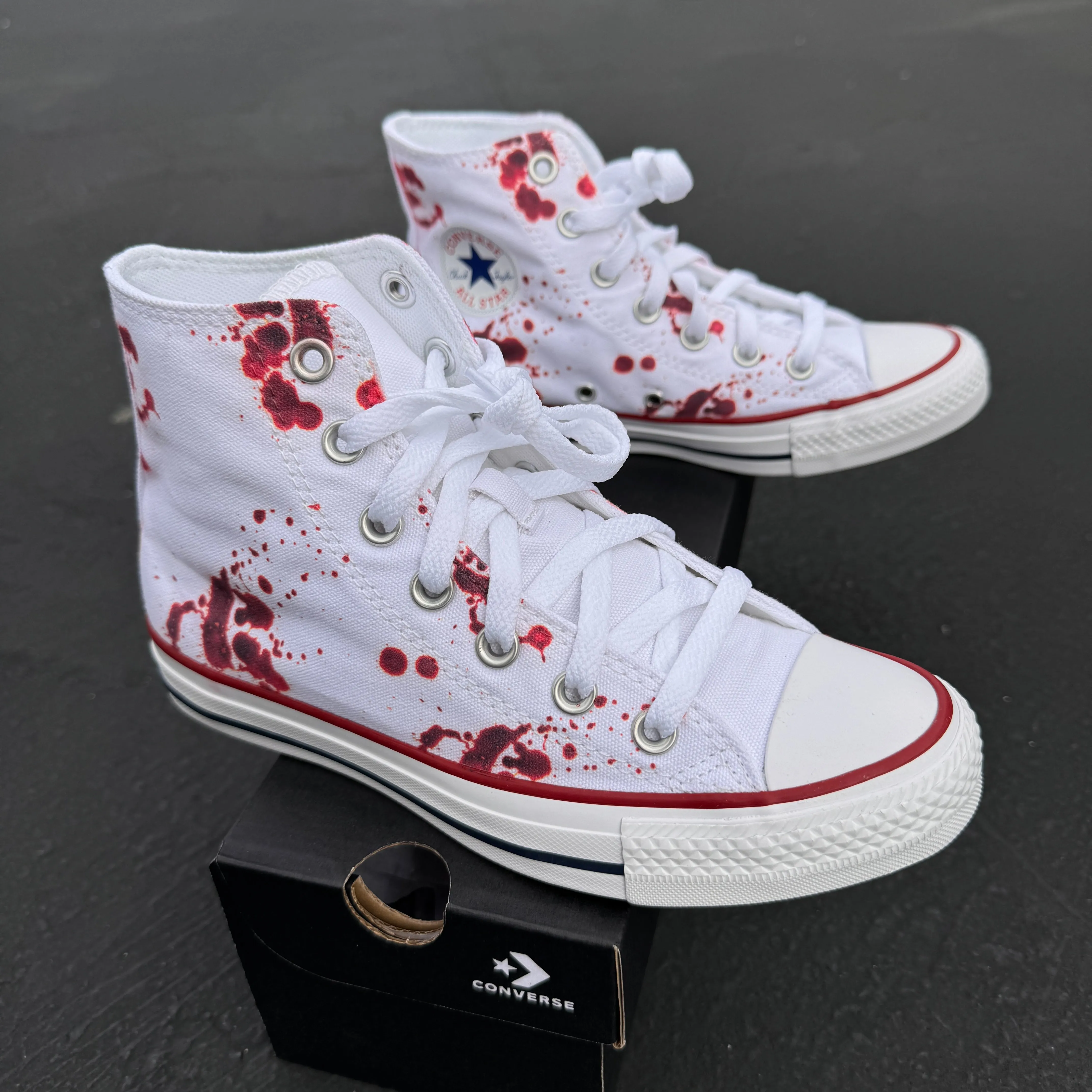 Blood Splatter White High Tops - Custom High Top Sneakers - Custom Converse Shoes