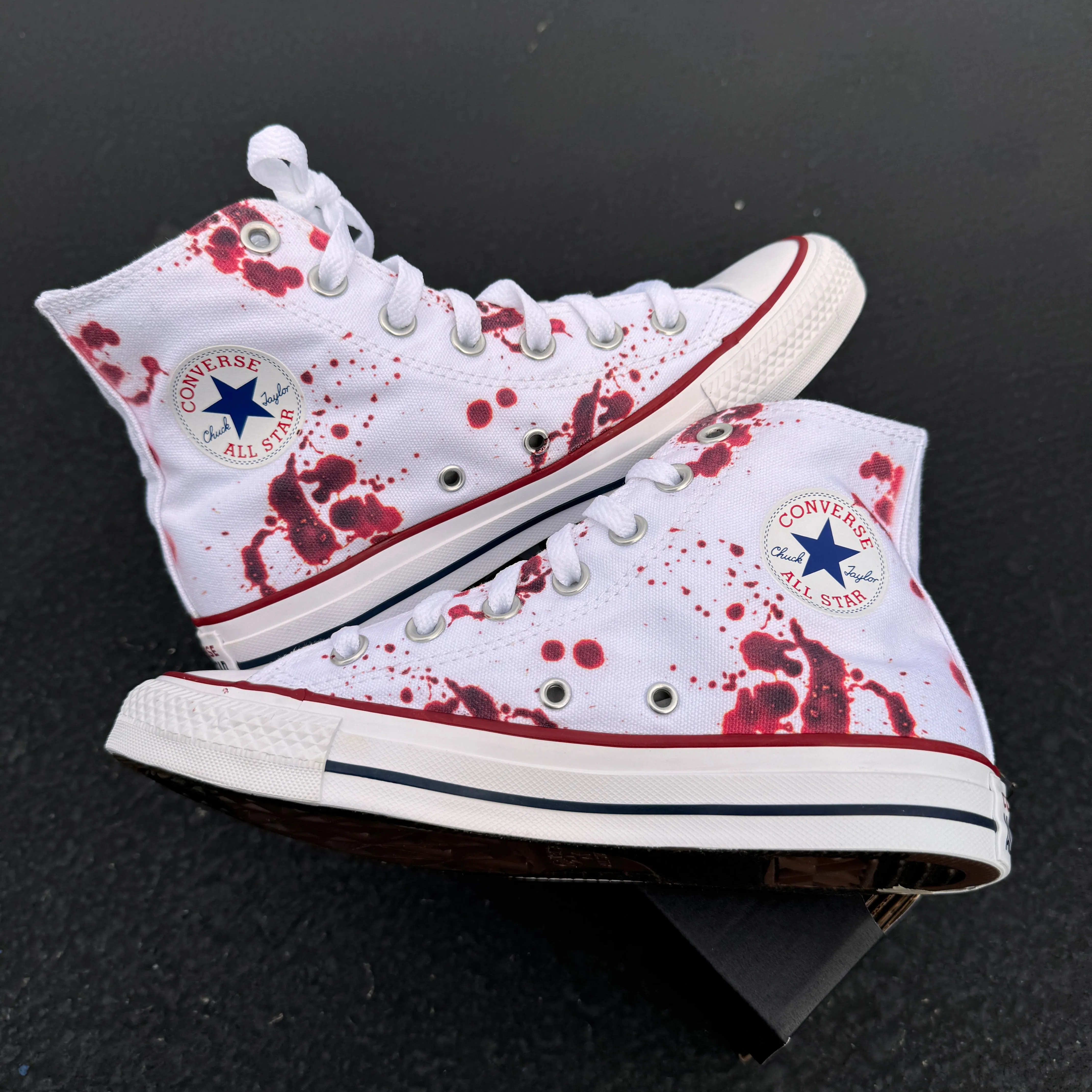 Blood Splatter White High Tops - Custom High Top Sneakers - Custom Converse Shoes