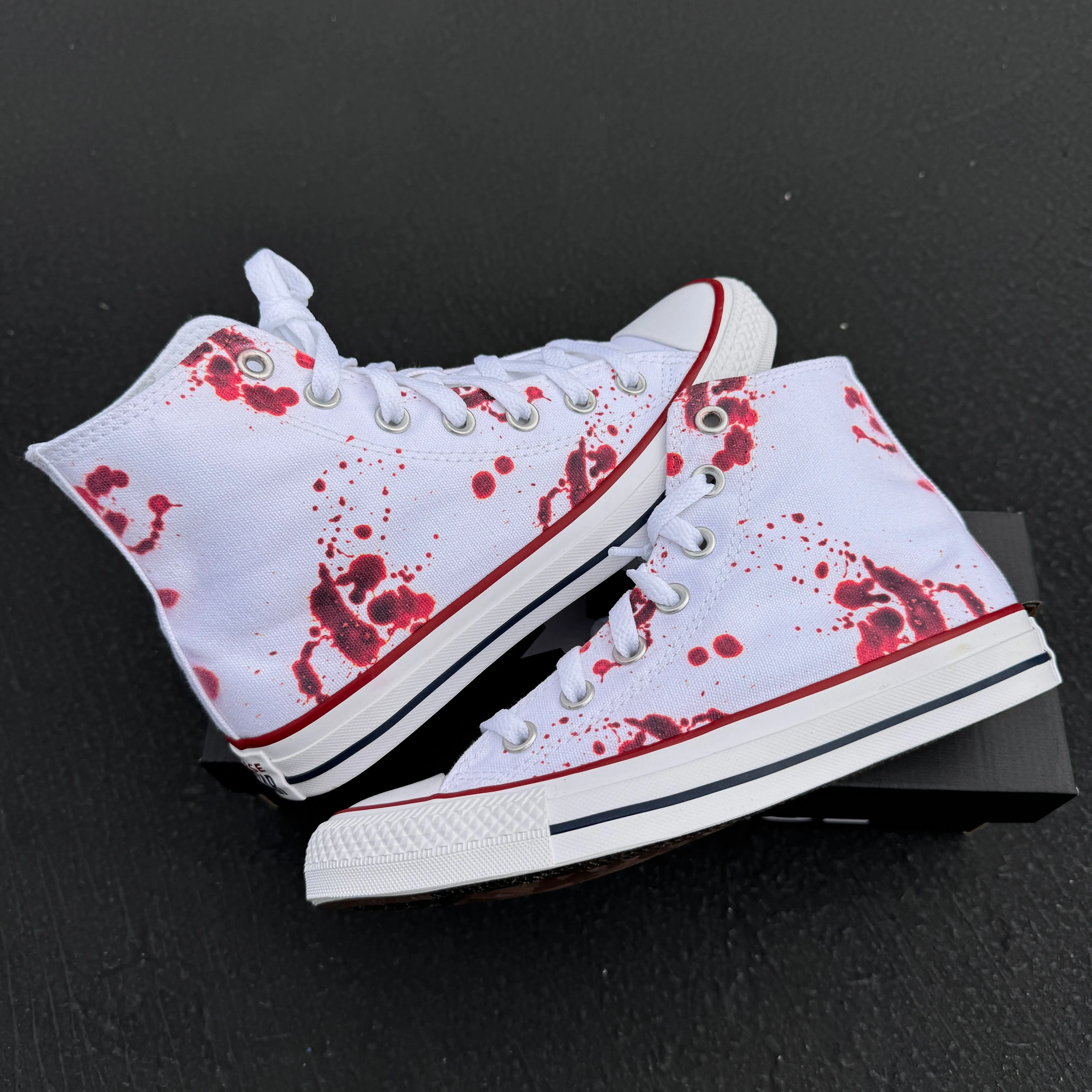 Blood Splatter White High Tops - Custom High Top Sneakers - Custom Converse Shoes