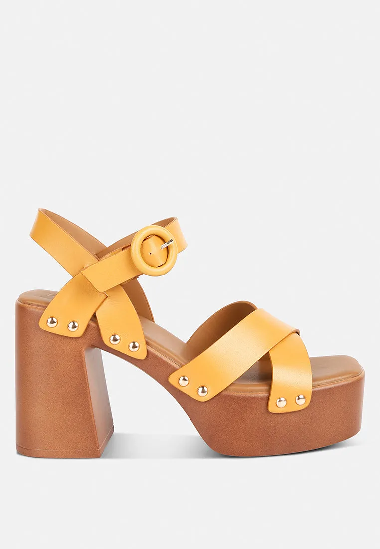 CRISTINA Cross Strap Embellished Heels in Light Tan