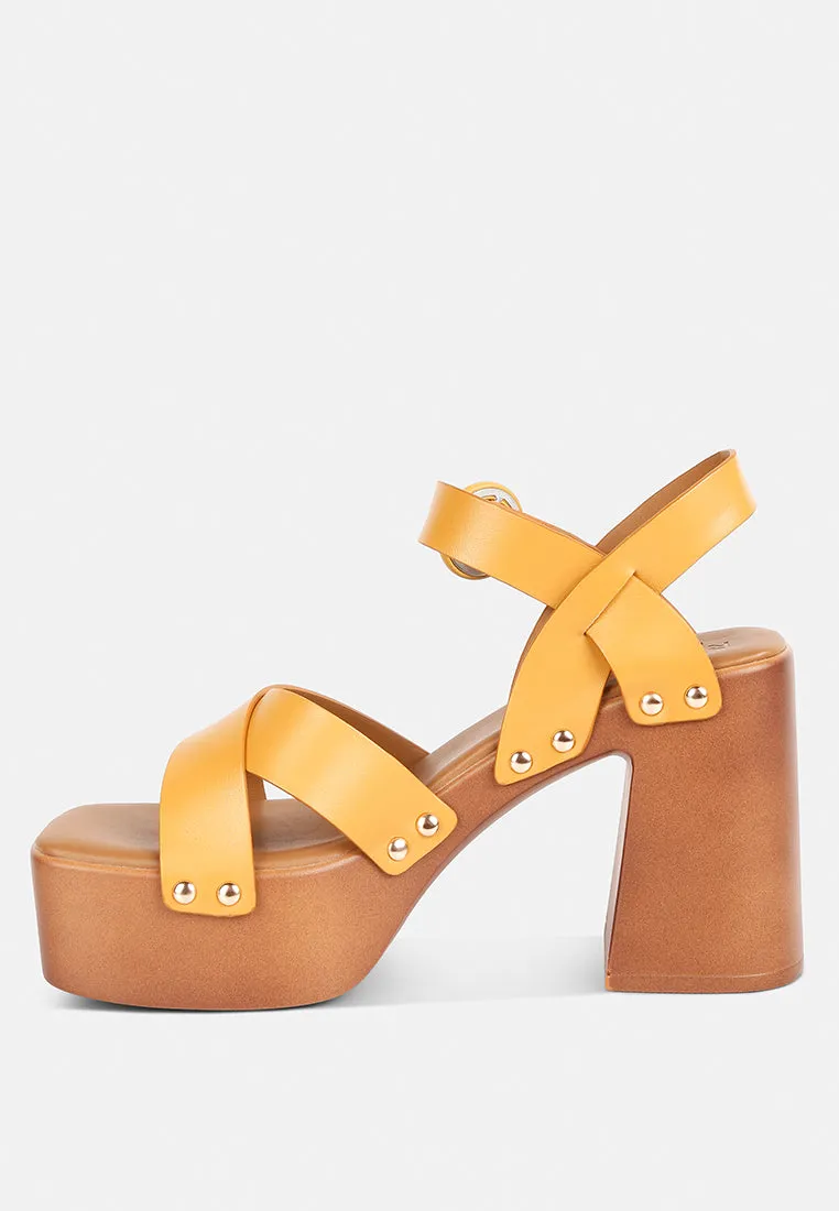 CRISTINA Cross Strap Embellished Heels in Light Tan