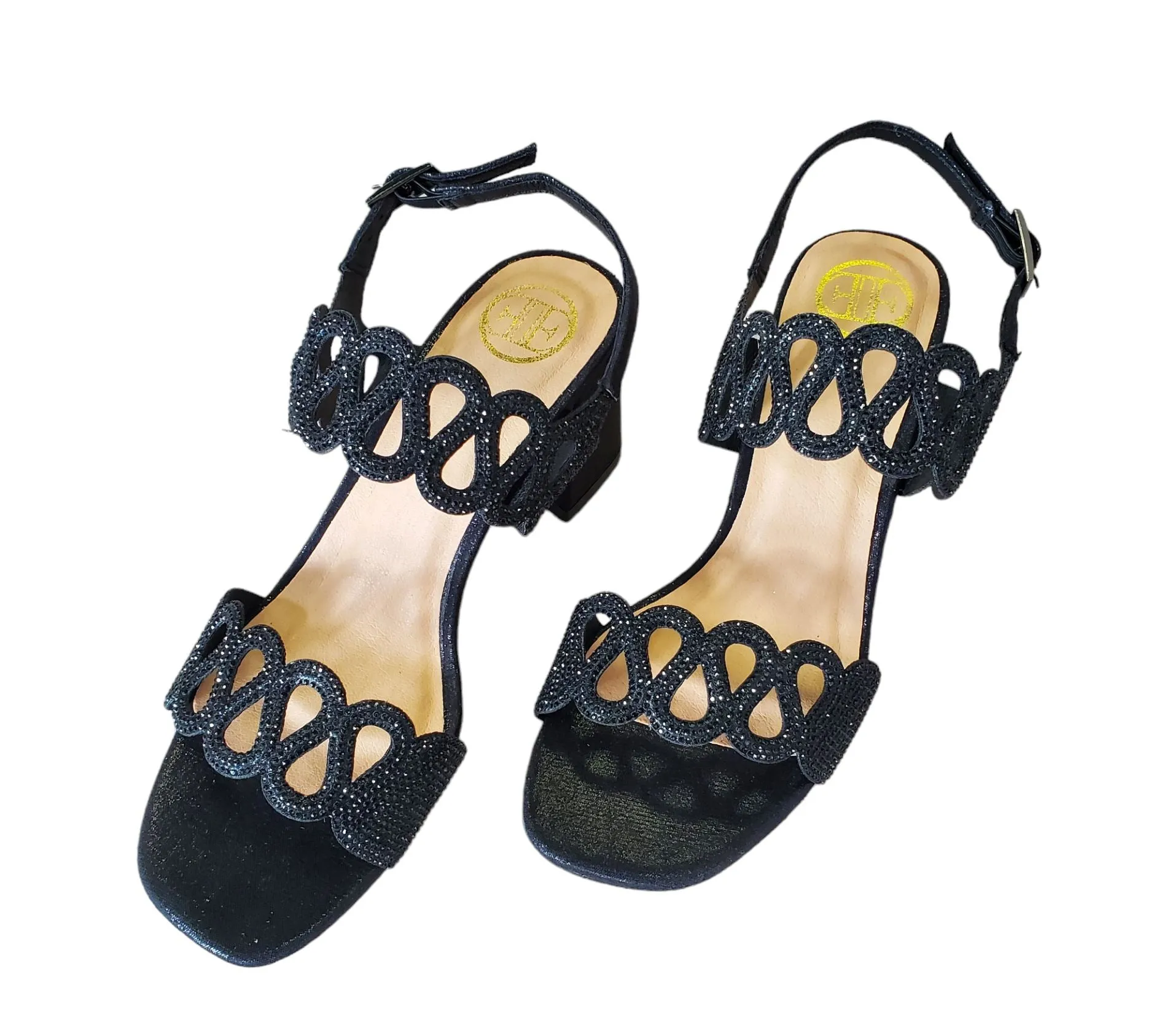 CRYSTAL BLACK CHUNKY HEEL SANDAL