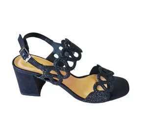 CRYSTAL BLACK CHUNKY HEEL SANDAL