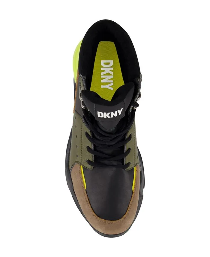 DKNY Men's Two-Tone Light Sole High Top Sneakers, Mixed Media green