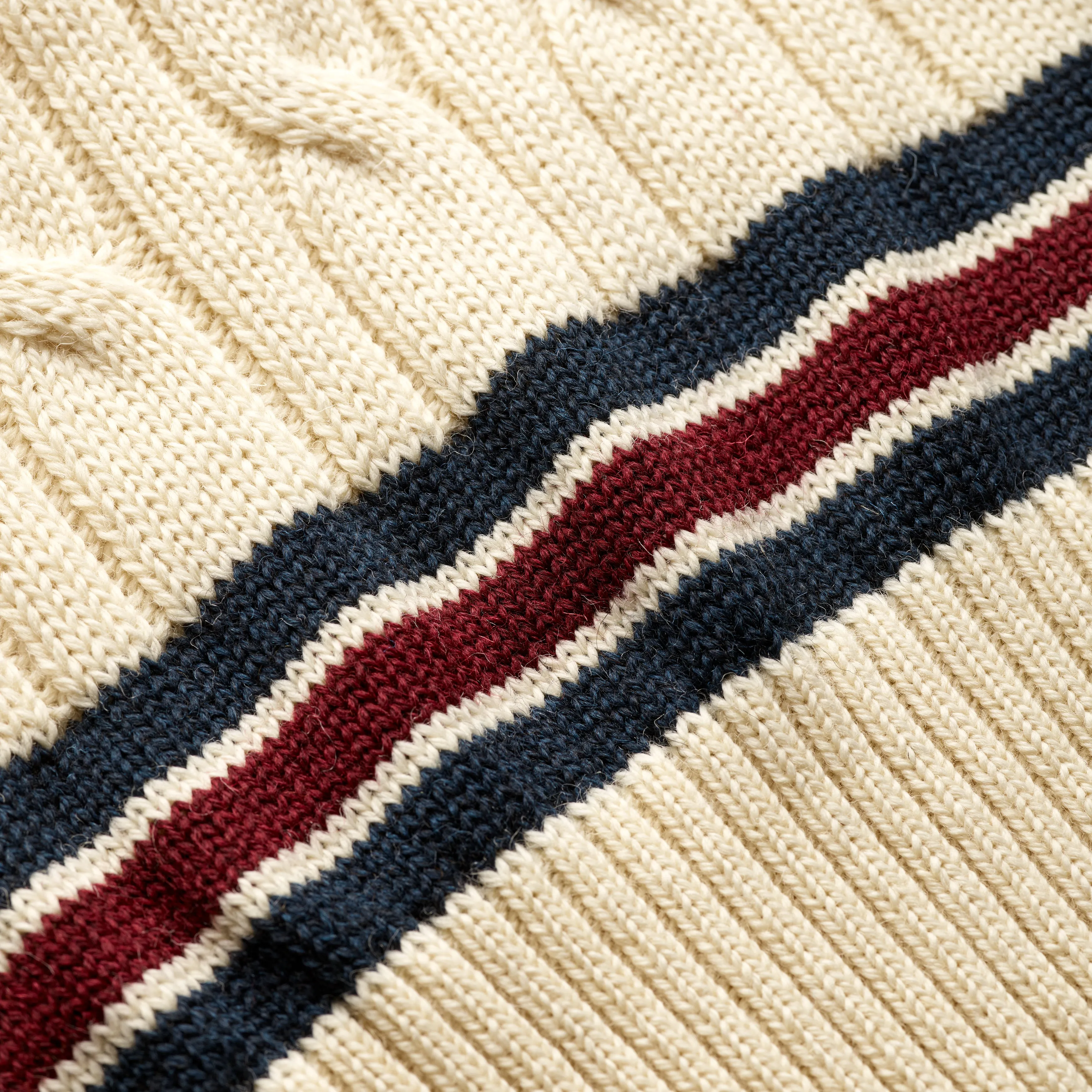 Fox Cricket Club Ecru Sweater with Bowler Green & Bordeaux Stripes