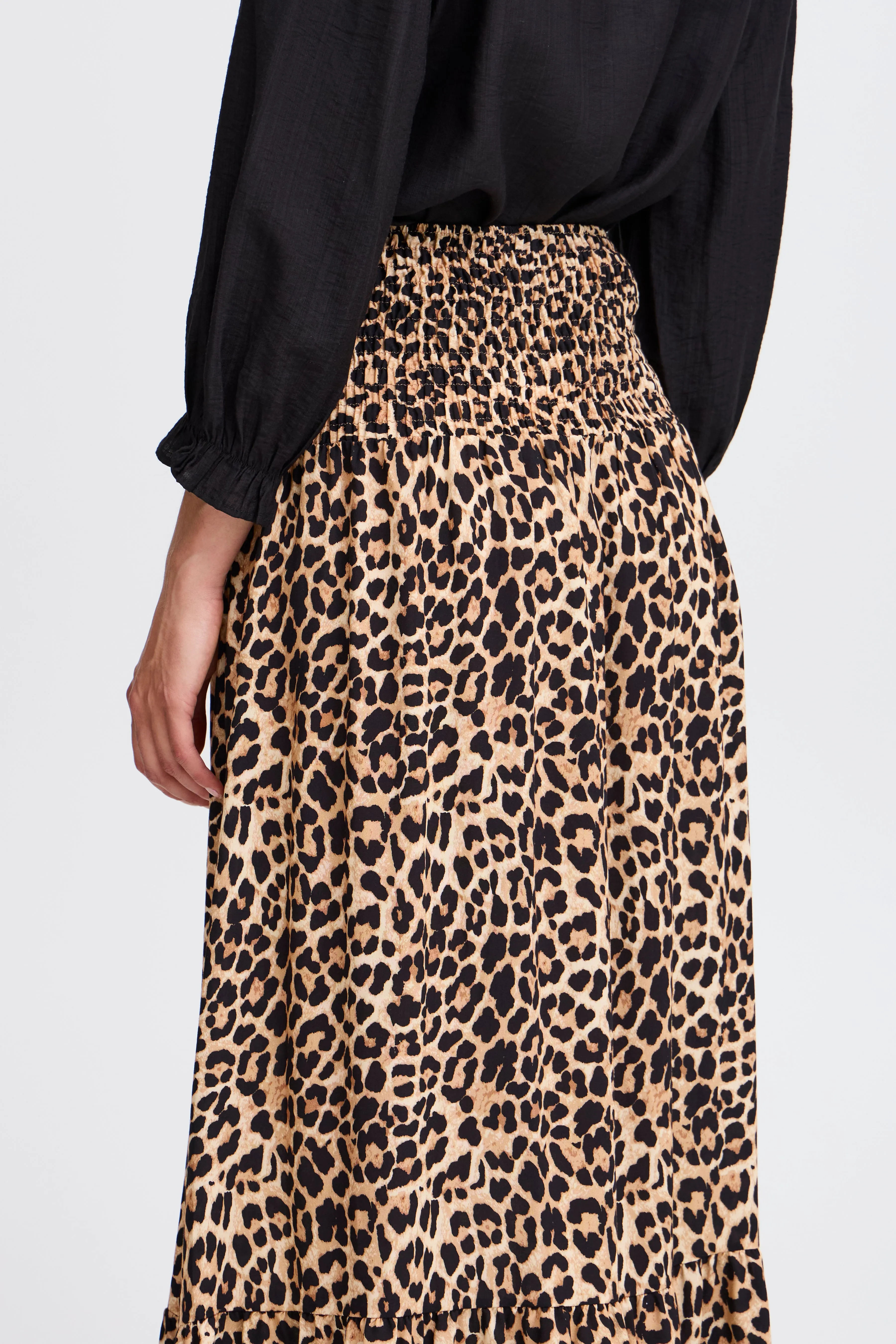 Fransa Animal Print Maxi Skirt with Shirred Wasitband