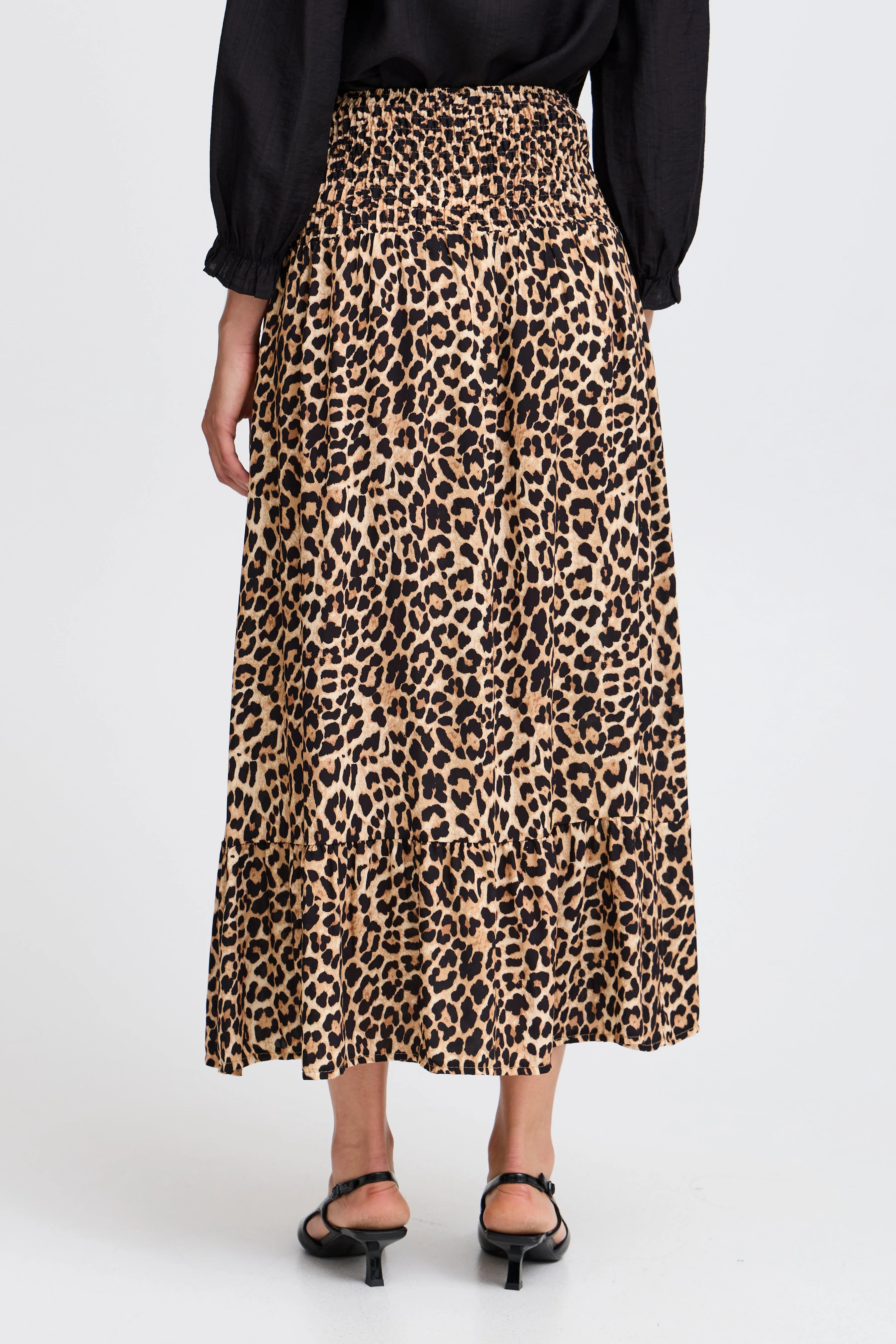 Fransa Animal Print Maxi Skirt with Shirred Wasitband