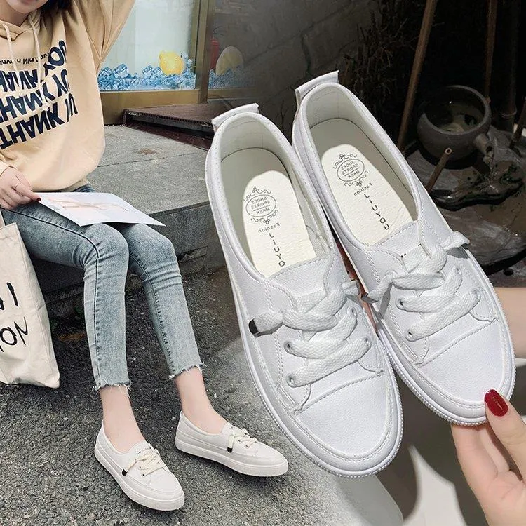 ikearlax Casual Shoes Women's  Spring New Board Shoes Leather White Shoes Women's Korean-Style Versatile Ins Women's Shoes