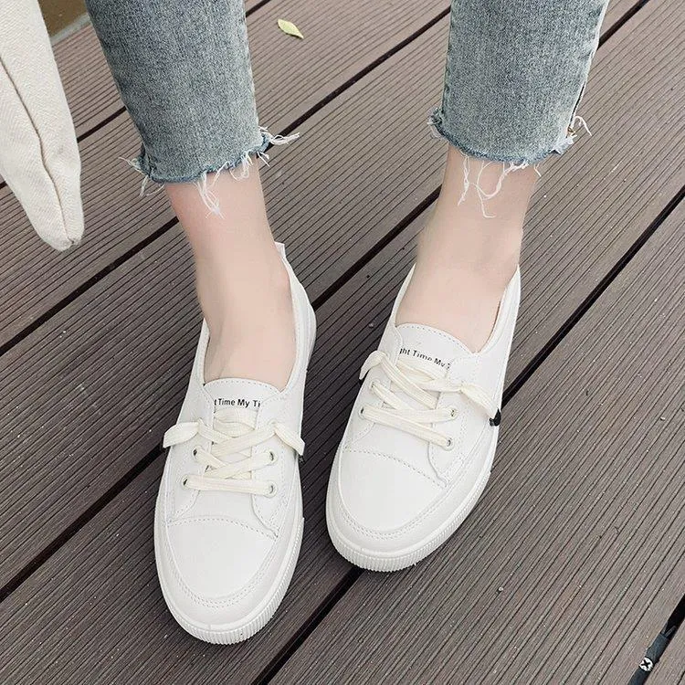 ikearlax Casual Shoes Women's  Spring New Board Shoes Leather White Shoes Women's Korean-Style Versatile Ins Women's Shoes