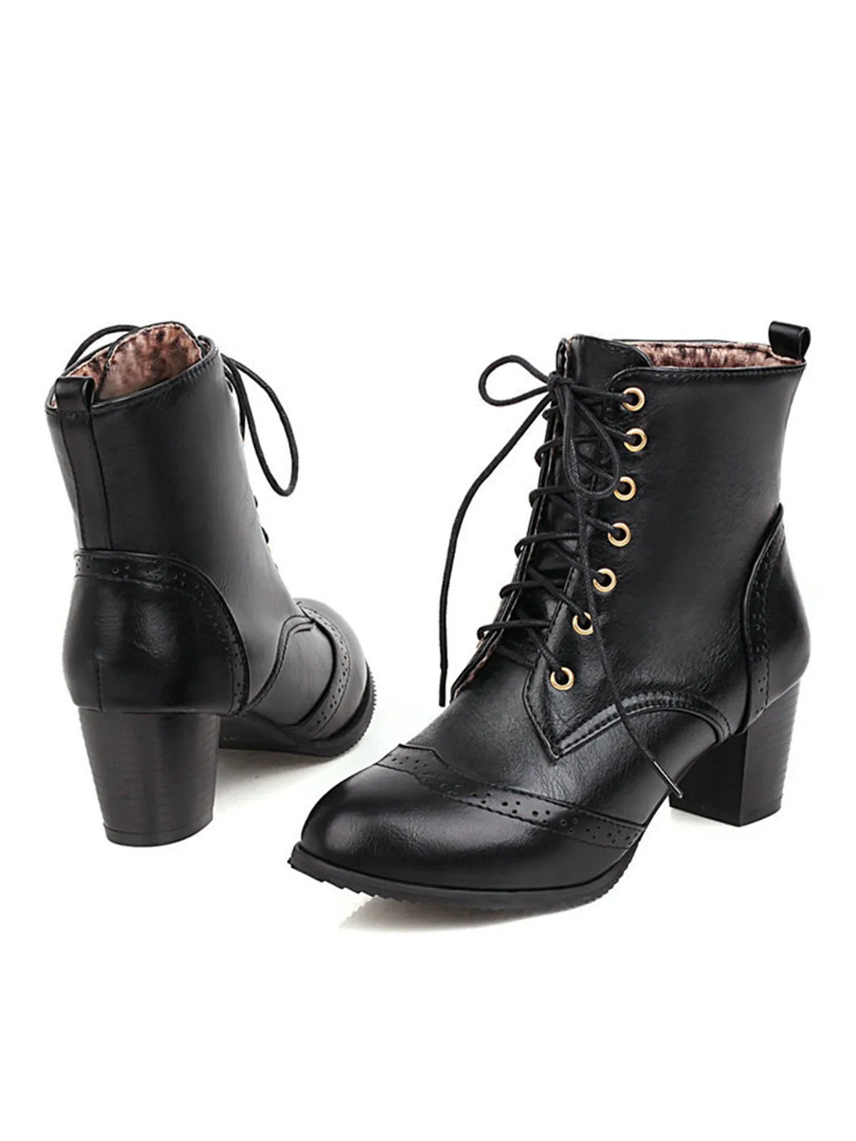 Latest Leather Medium Heel Lace-Up Combat Boots