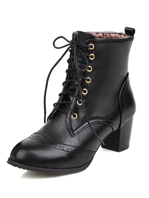 Latest Leather Medium Heel Lace-Up Combat Boots