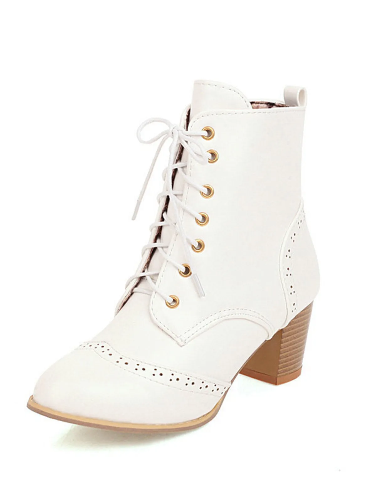 Latest Leather Medium Heel Lace-Up Combat Boots