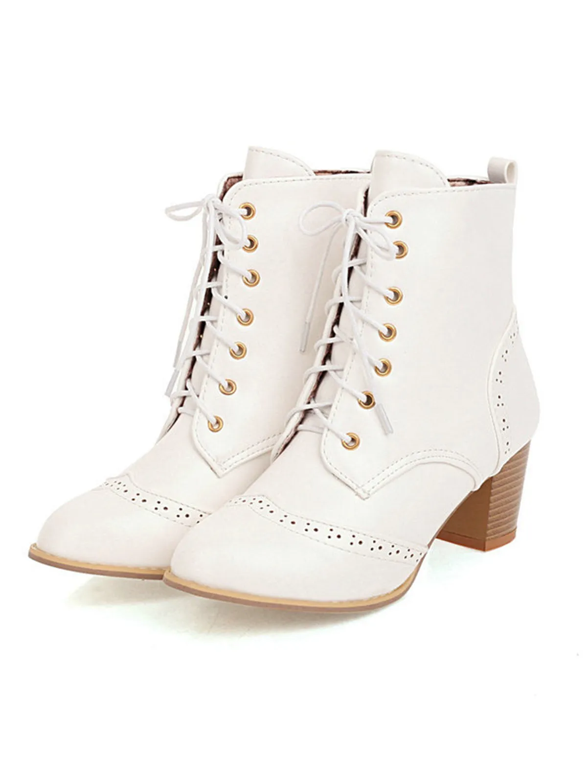 Latest Leather Medium Heel Lace-Up Combat Boots