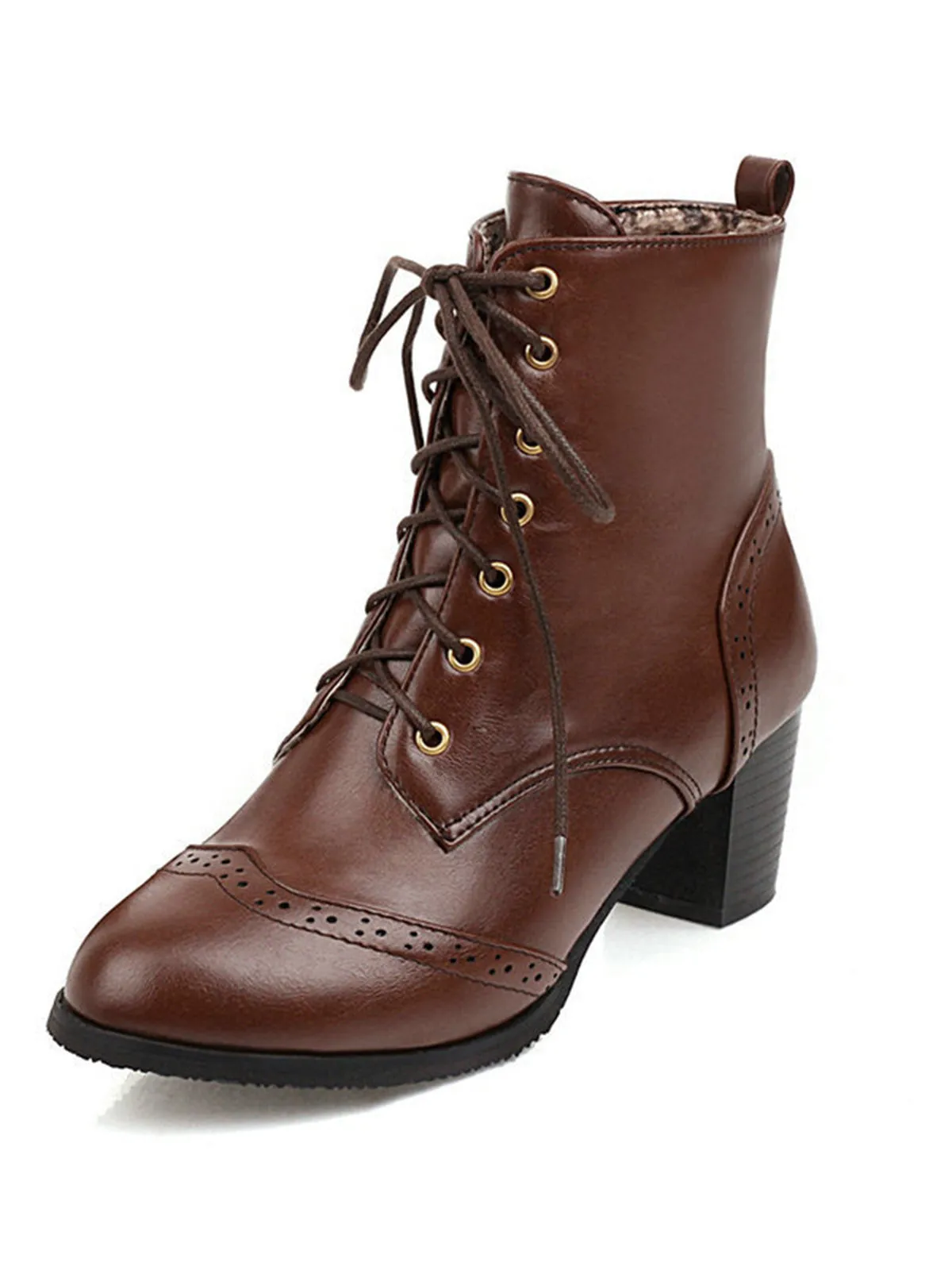 Latest Leather Medium Heel Lace-Up Combat Boots