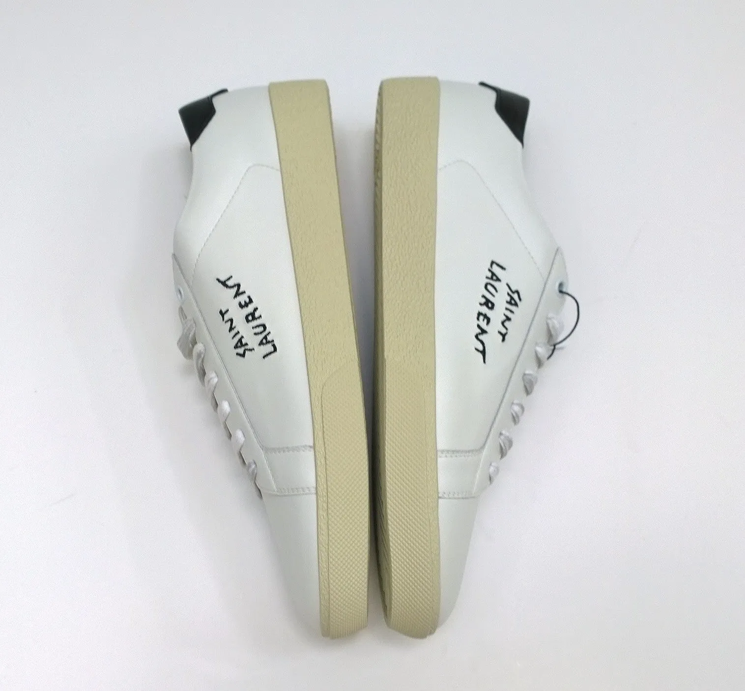 Saint Laurent Court Classic SL/06 Signa Low Top White Leather Sneakers with Black Logo Classic Trainers