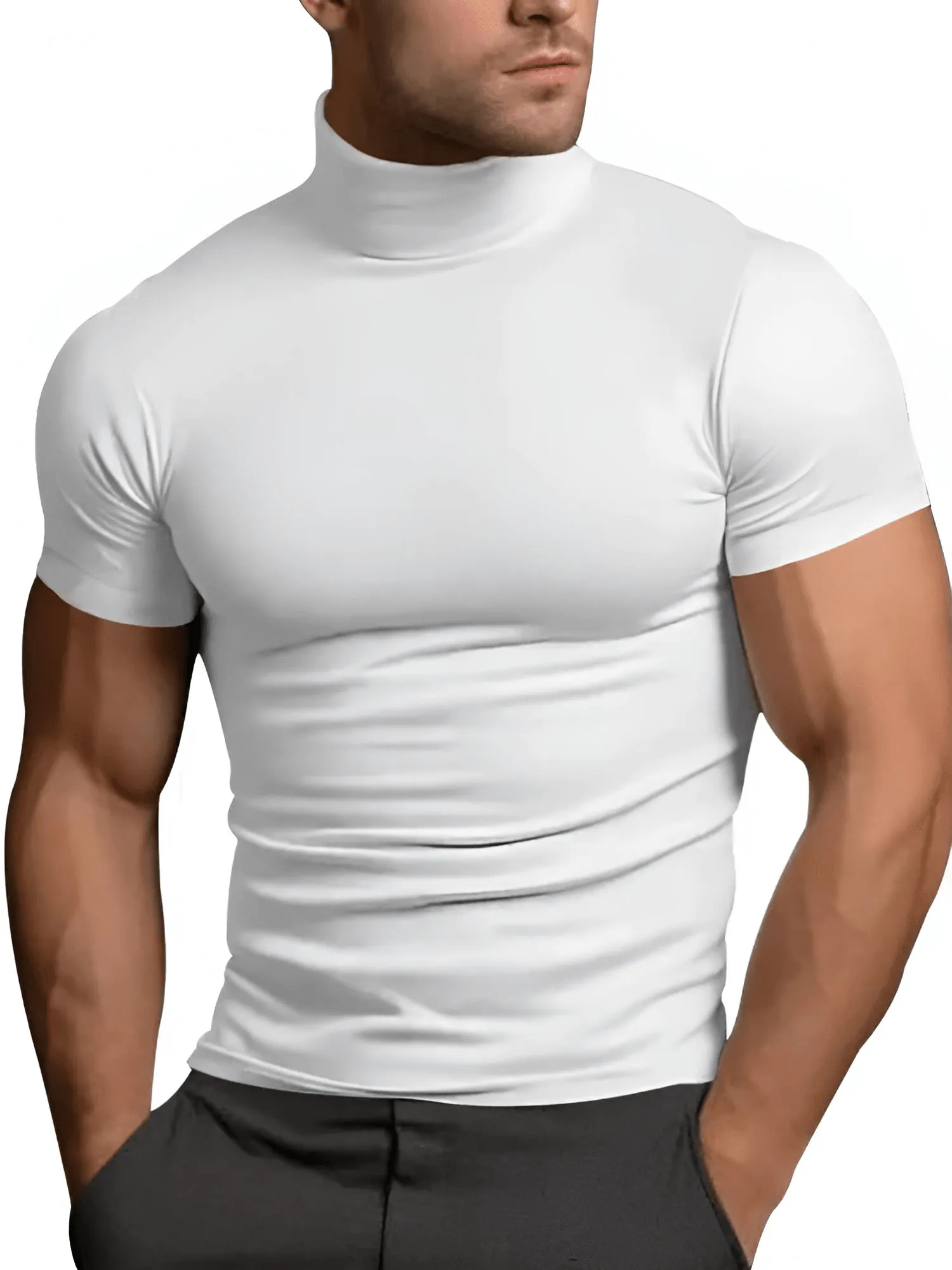 Short Sleeve Turtleneck Men's Tight T-Shirt