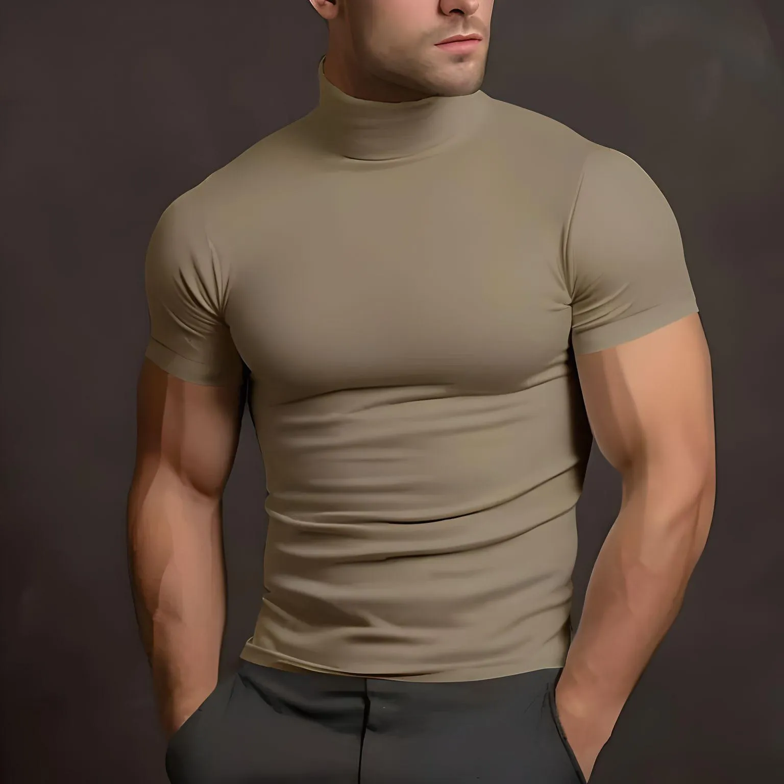 Short Sleeve Turtleneck Men's Tight T-Shirt