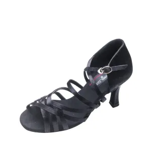 Stephanie Dance Shoes, E201-15, Black Satin, 2.5” Flared Heel