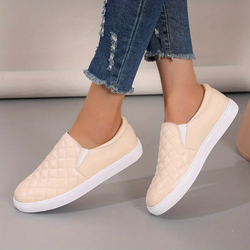 Stylish Women's Quilted Loafers - Comfortable Slip-On Shoes with Low Top Design, Solid Color, Breathable, and Soft Insoles for Casual Walking and Skateboarding - Easy to Wear and Remove