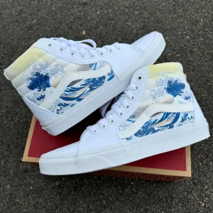 The Great Wave on White Vans Sk8-Hi Shoes